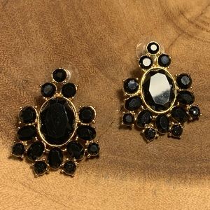 J. Crew Jewelry Gold Tone Metal Faceted Black Stone Fancy Formal Stud Earrings